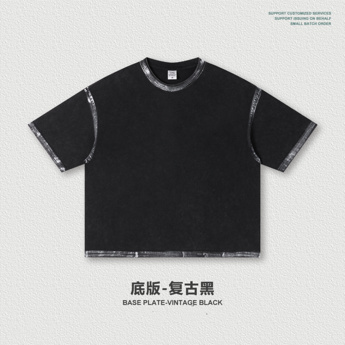 High-street heavyweight boxy loose-fitting retro trendy wasteland style paint-print T-shirt for men