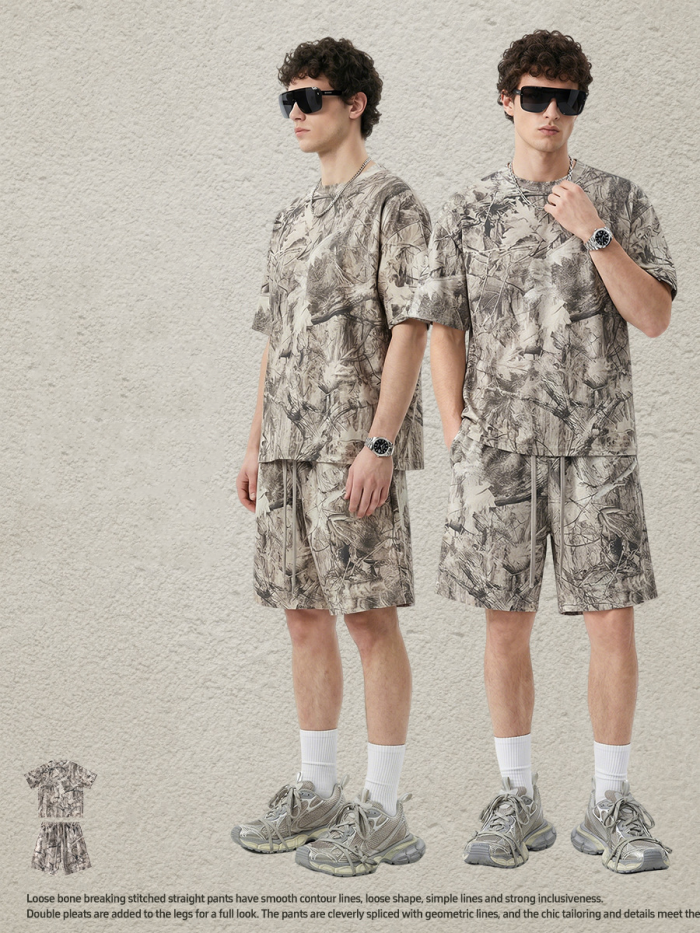 Summer American Camouflage Heat Transfer Short-Sleeve T-Shirt Casual Loose Quick-Drying Shorts Set for Men