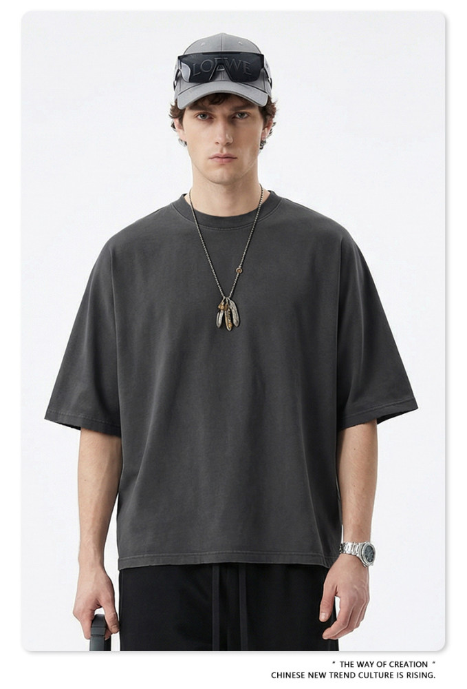 Summer Cross-Border American Retro Washed Plus Size Loose Teen Boxy Short Sleeve T-Shirt Cotton Men