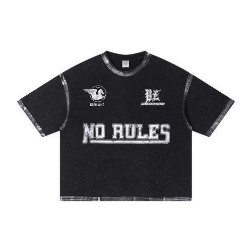 High-street heavyweight boxy loose-fitting retro trendy wasteland style paint-print T-shirt for men