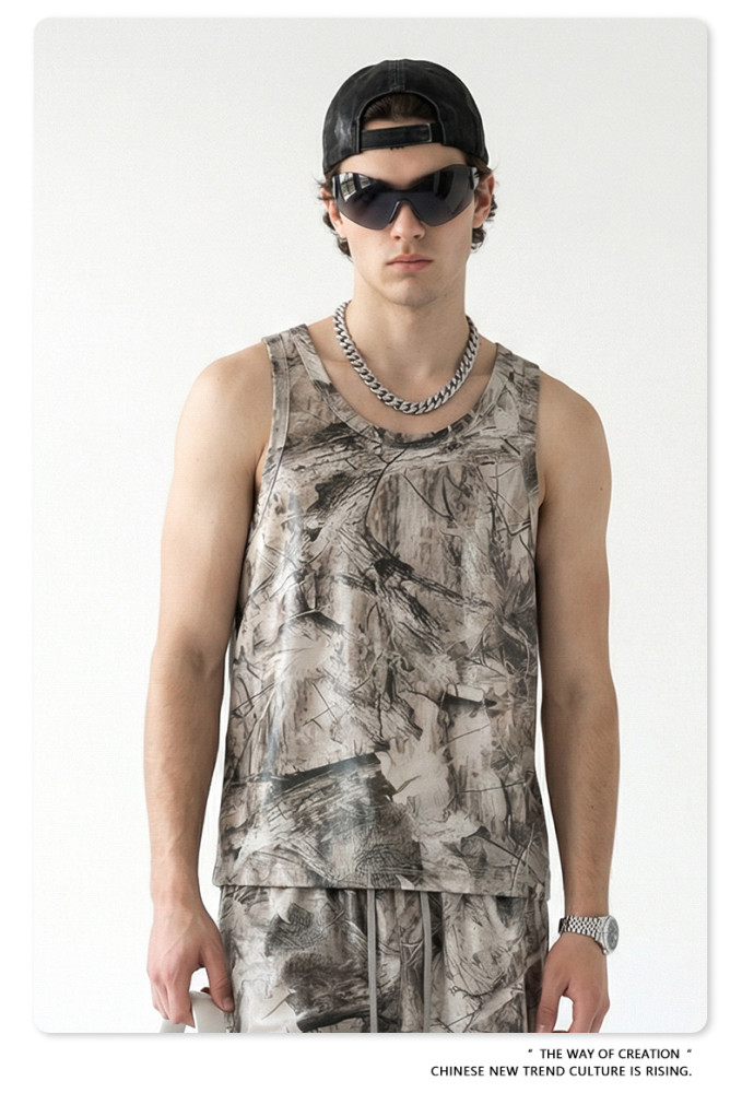 Summer American streetwear camouflage loose-fitting sports vest for outdoor fitness men