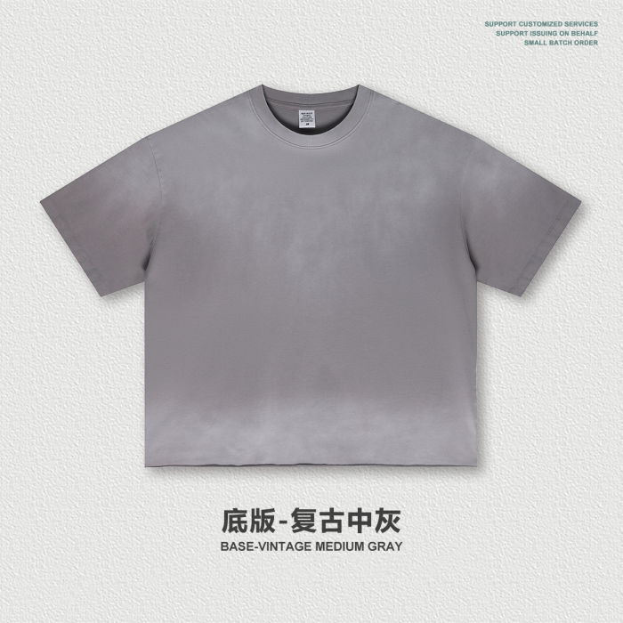 Streetwear high-street dark style distressed wash, monkey-print frayed edges, gothic letter T-shirt for men, summer