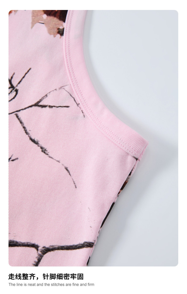 New summer American trendy brand leaf-patterned loose-fitting sports top, casual fitness tank top for men.