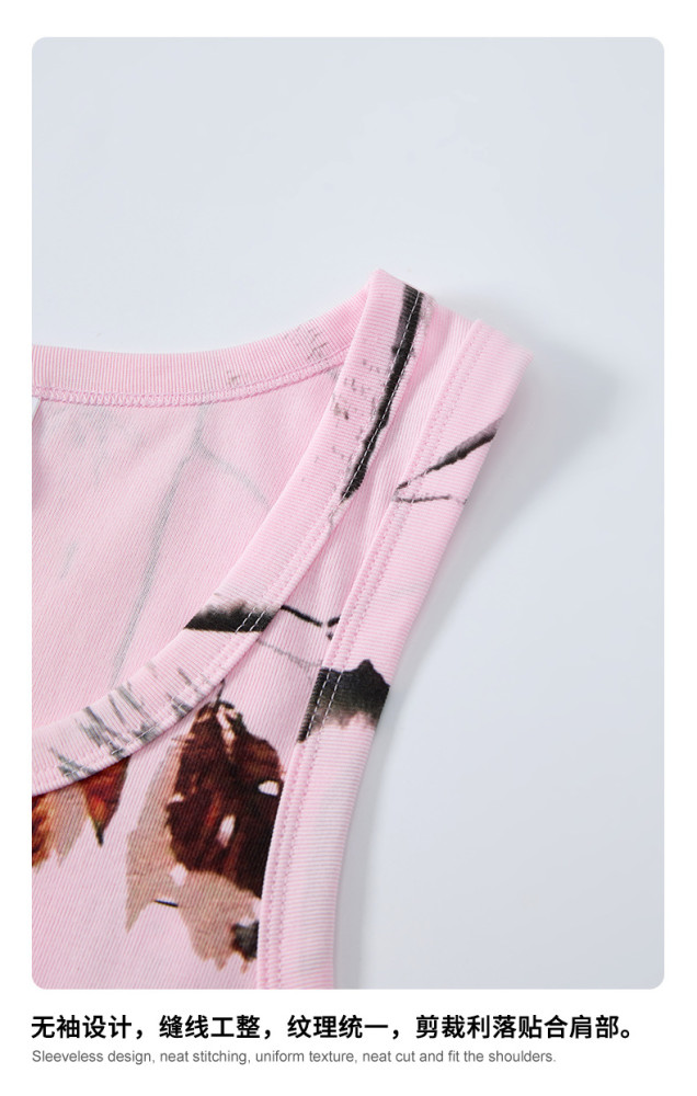 New summer American trendy brand leaf-patterned loose-fitting sports top, casual fitness tank top for men.