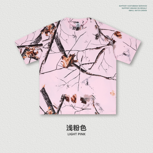 Summer American streetwear brand heat transfer leaf pattern loose short-sleeved t-shirt casual sportswear men's top