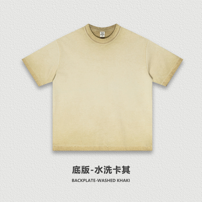 Trendy retro distressed 275G loose-fitting pure cotton short-sleeved T-shirt with heart print and twill design.