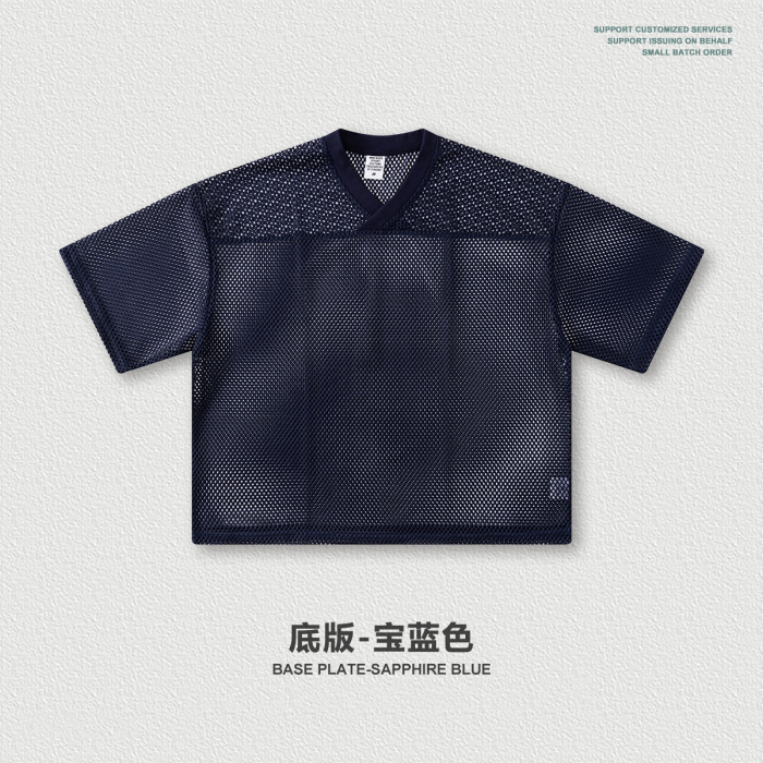 Summer American-style Boxyfit Short-Sleeve Hollow-Out Printed V-Neck Short-Sleeve Layering Versatile Top T-Shirt for Men