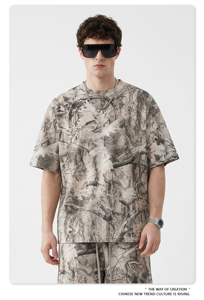 Summer American Camouflage Heat Transfer Short-Sleeve T-Shirt Casual Loose Quick-Drying Shorts Set for Men