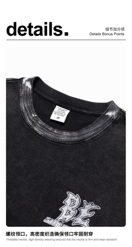 High-street heavyweight boxy loose-fitting retro trendy wasteland style paint-print T-shirt for men