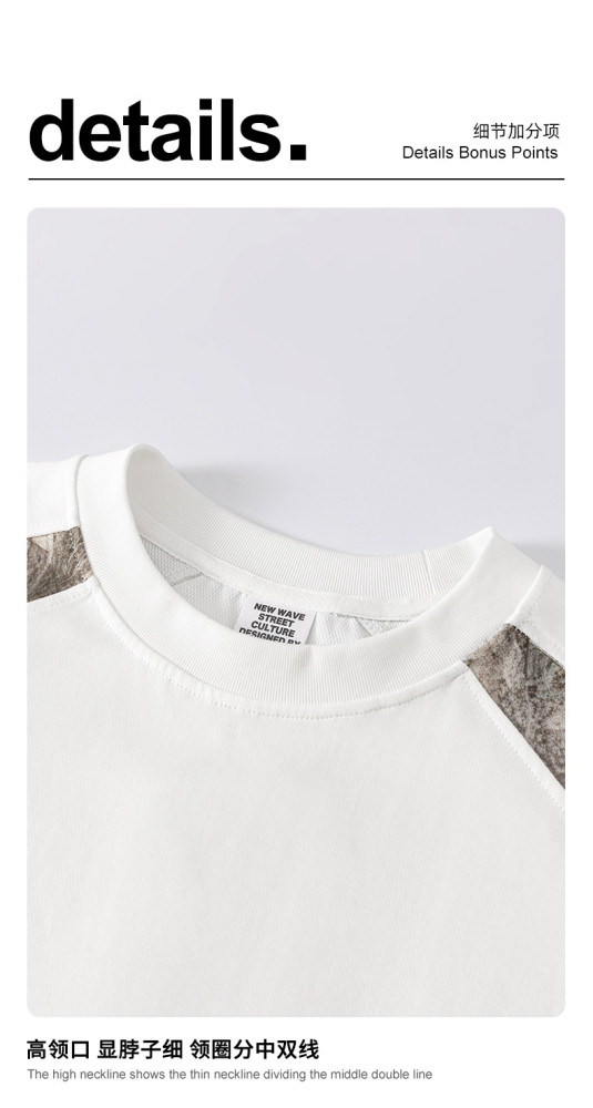 Summer American streetwear brand heat transfer camouflage patchwork short-sleeved T-shirt for men, casual sportswear, quick-drying.