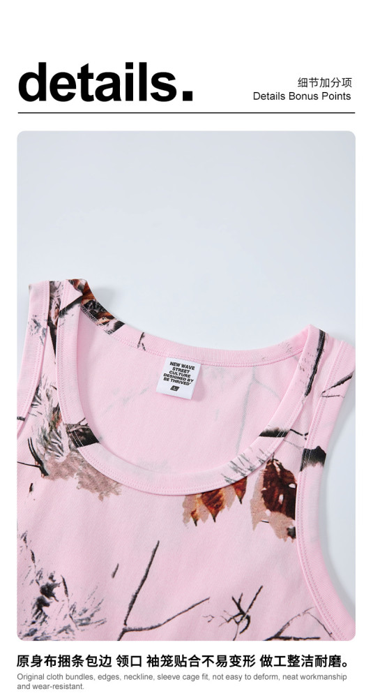 New summer American trendy brand leaf-patterned loose-fitting sports top, casual fitness tank top for men.