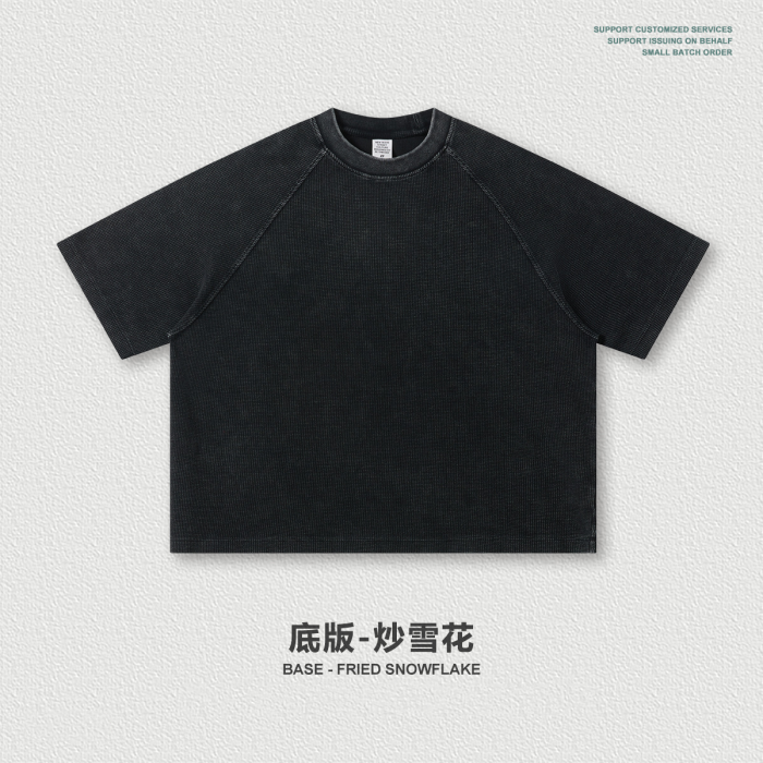 Trendy waffle-print distressed raglan loose-fitting church-themed short-sleeved T-shirt for men