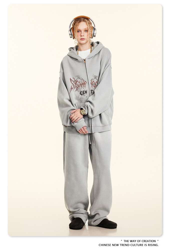 Autumn trendy gothic style zip-up hooded sweatshirt oversized cardigan jacket for men