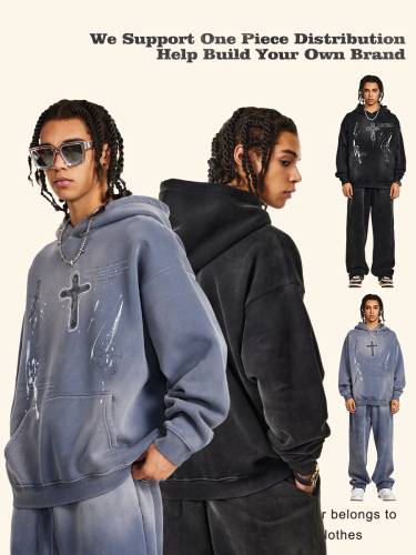 Autumn American street style loose hand-painted couple outfit trendy brand ins paint dot hooded sweatshirt for men