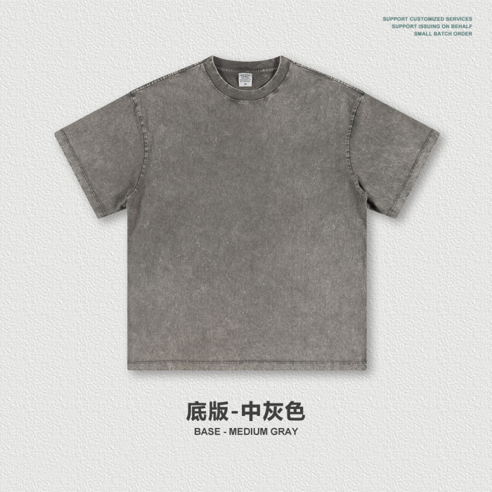 New summer American street style retro distressed washed short-sleeved heavyweight printed T-shirt for men