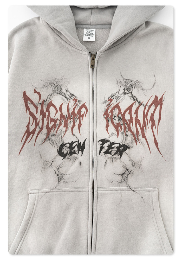 Autumn trendy gothic style zip-up hooded sweatshirt oversized cardigan jacket for men