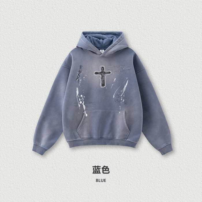 Autumn American street style loose hand-painted couple outfit trendy brand ins paint dot hooded sweatshirt for men