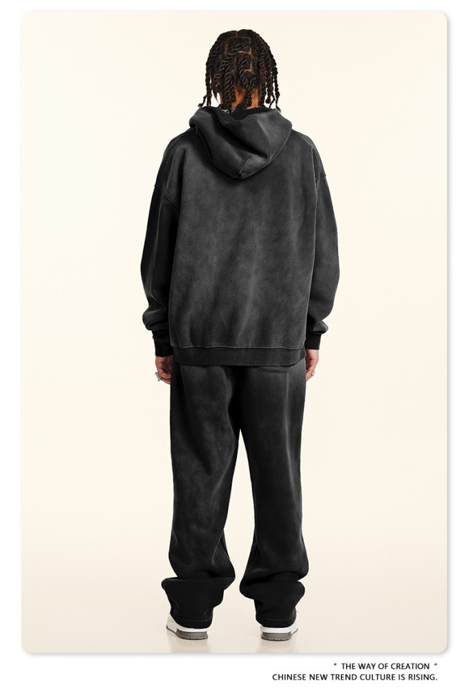 Autumn Winter Graffiti Hand-Painted All-Over Print Fleece-Lined Hooded Cardigan Sweatshirt Loose Zip-Up Jacket for Men