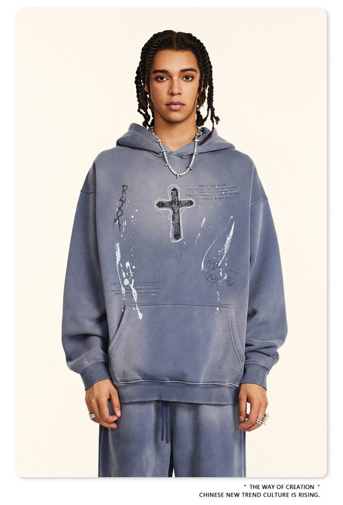 Autumn American street style loose hand-painted couple outfit trendy brand ins paint dot hooded sweatshirt for men