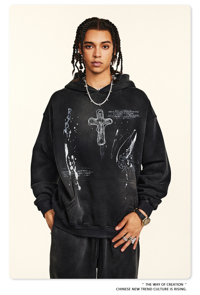 Autumn American street style loose hand-painted couple outfit trendy brand ins paint dot hooded sweatshirt for men
