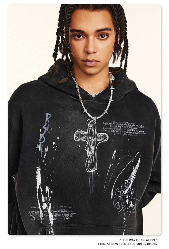 Autumn American street style loose hand-painted couple outfit trendy brand ins paint dot hooded sweatshirt for men