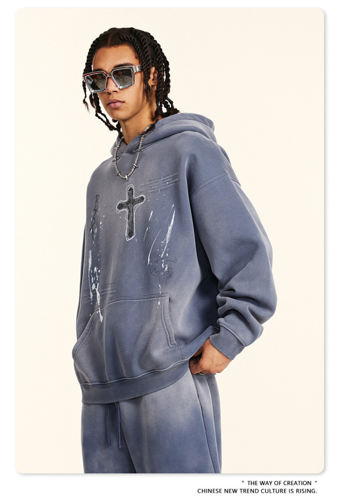 Autumn American street style loose hand-painted couple outfit trendy brand ins paint dot hooded sweatshirt for men
