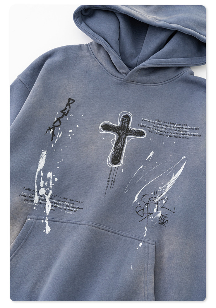 Autumn American street style loose hand-painted couple outfit trendy brand ins paint dot hooded sweatshirt for men