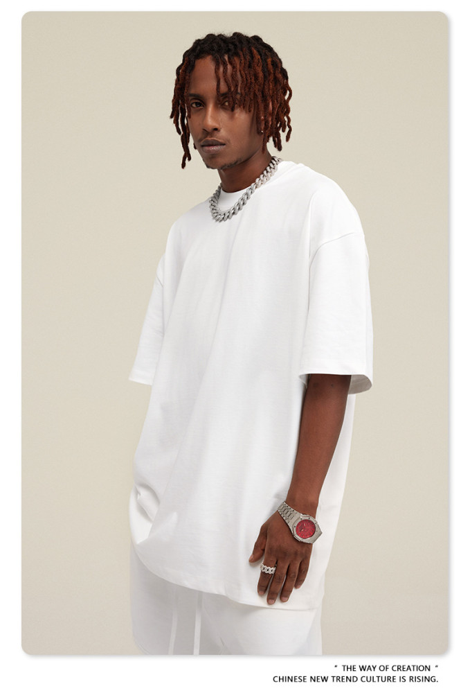 Summer Heavyweight T-Shirt Men's American Style Pure Cotton Trendy Solid Color Short Sleeve Youth Top