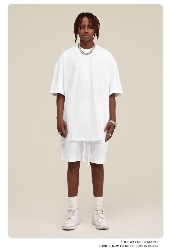 Summer Heavyweight T-Shirt Men's American Style Pure Cotton Trendy Solid Color Short Sleeve Youth Top
