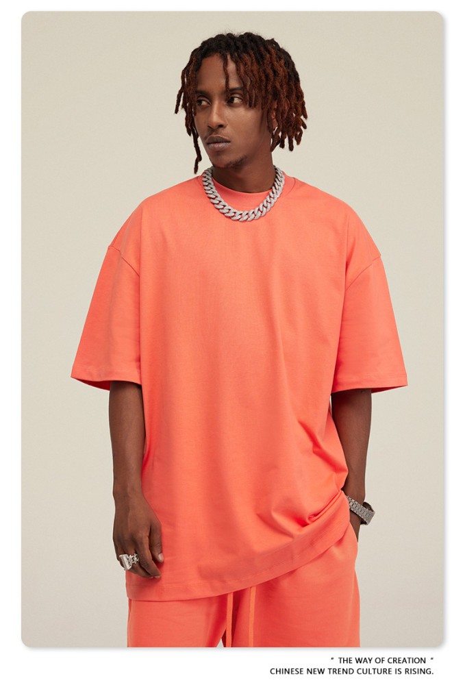 Summer Heavyweight T-Shirt Men's American Style Pure Cotton Trendy Solid Color Short Sleeve Youth Top