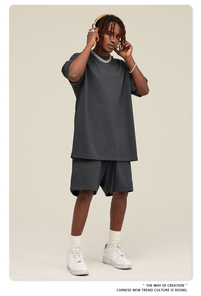 Summer Heavyweight T-Shirt Men's American Style Pure Cotton Trendy Solid Color Short Sleeve Youth Top