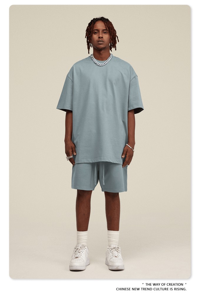 Summer Heavyweight T-Shirt Men's American Style Pure Cotton Trendy Solid Color Short Sleeve Youth Top