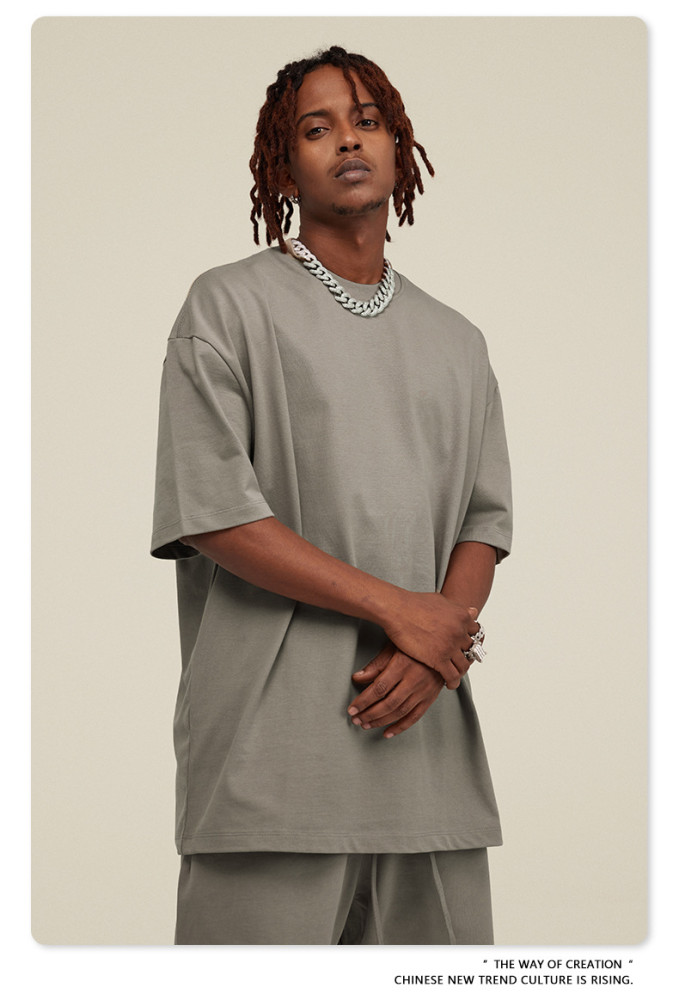 Summer Heavyweight T-Shirt Men's American Style Pure Cotton Trendy Solid Color Short Sleeve Youth Top