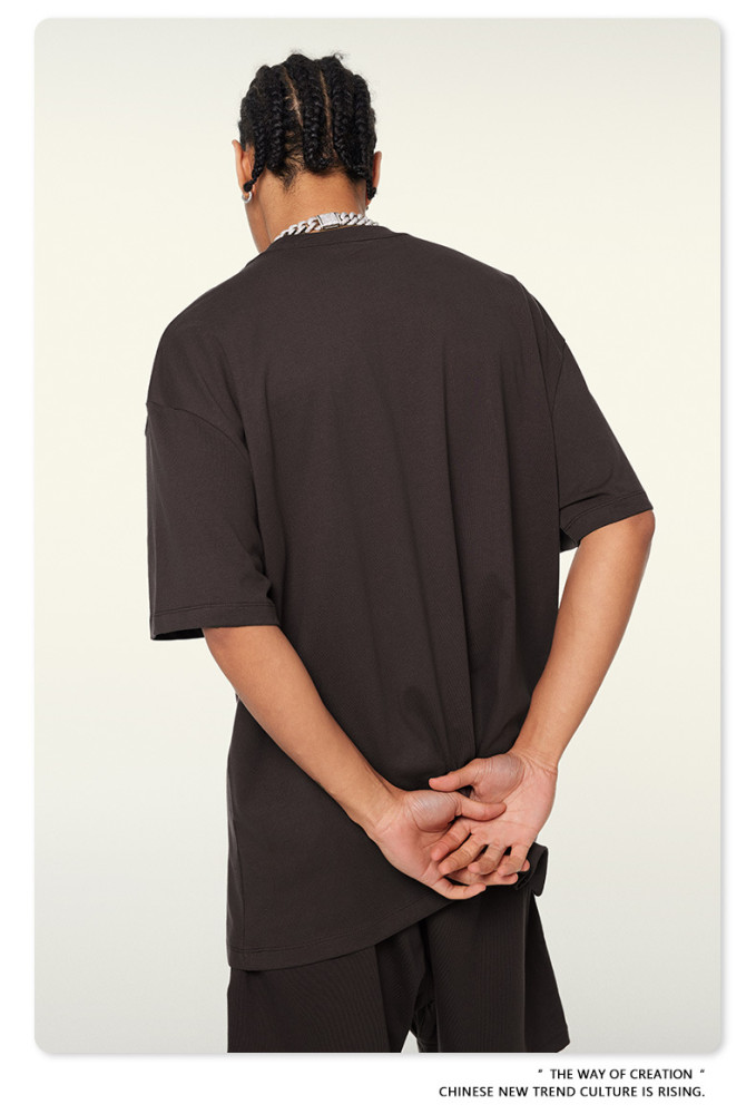 Summer Heavyweight T-Shirt Men's American Style Pure Cotton Trendy Solid Color Short Sleeve Youth Top