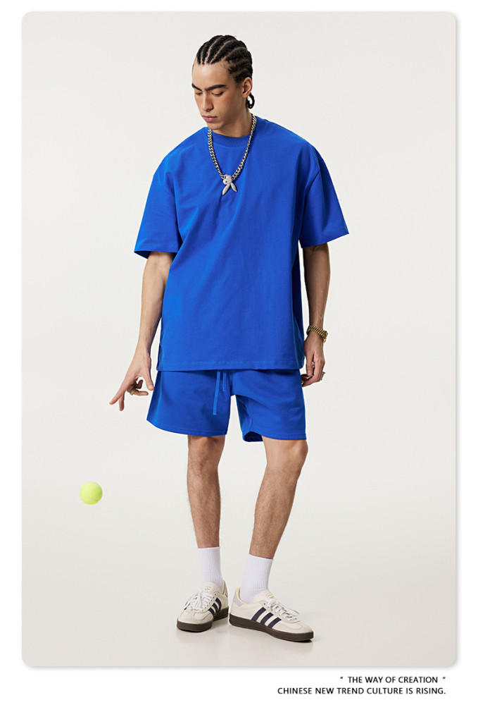 Summer Heavyweight T-Shirt Men's American Style Pure Cotton Trendy Solid Color Short Sleeve Youth Top