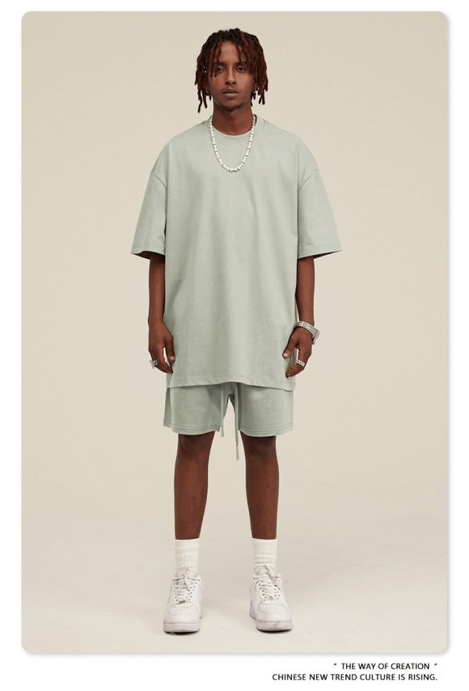 Summer Heavyweight T-Shirt Men's American Style Pure Cotton Trendy Solid Color Short Sleeve Youth Top