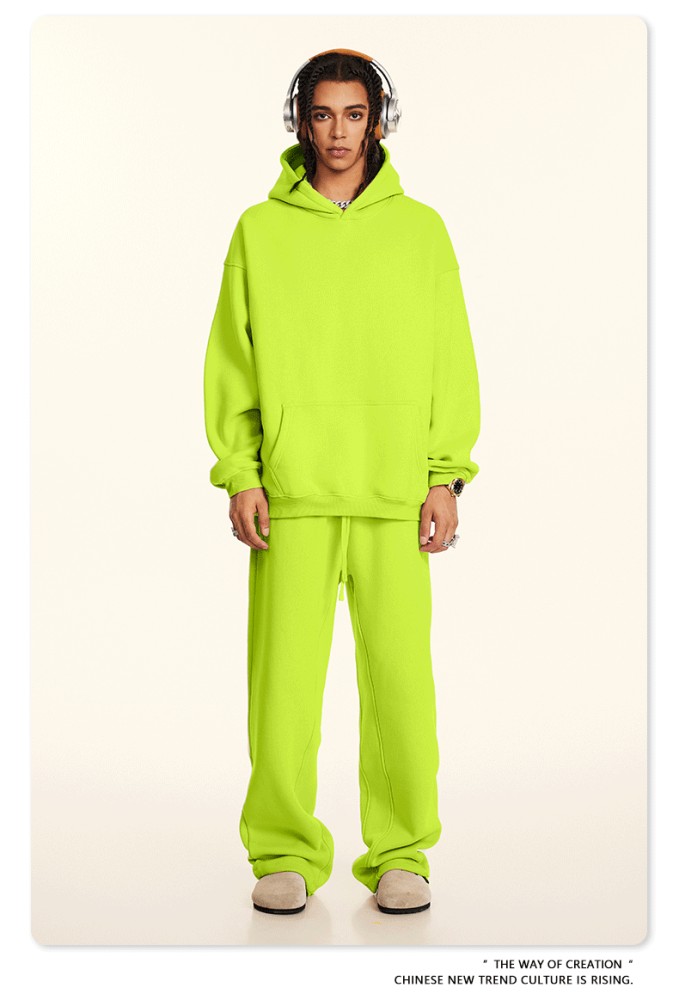 Autumn solid color casual loose plus size thick hooded sweatshirt with fleece lining for men's trendy