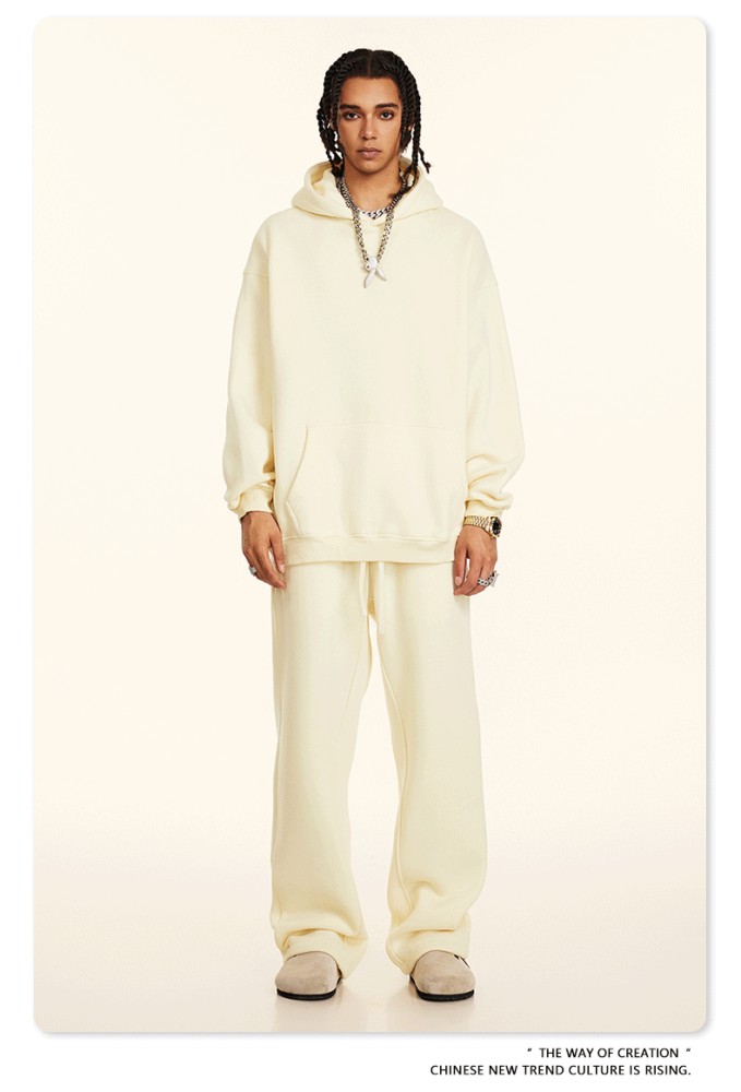 Autumn solid color casual loose plus size thick hooded sweatshirt with fleece lining for men's trendy