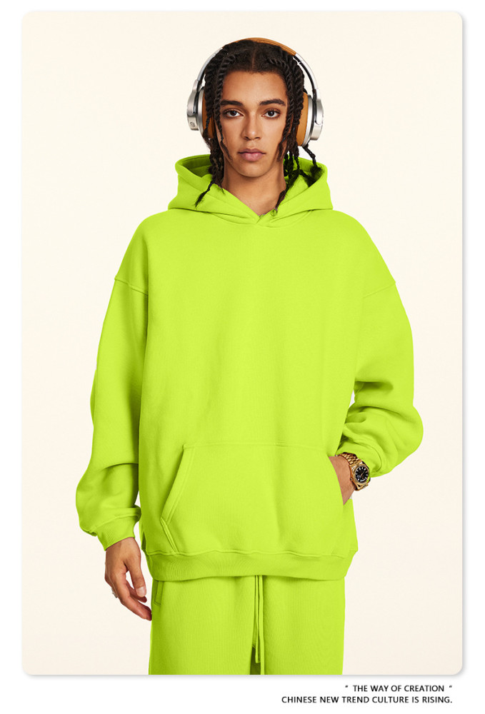 Autumn solid color casual loose plus size thick hooded sweatshirt with fleece lining for men's trendy