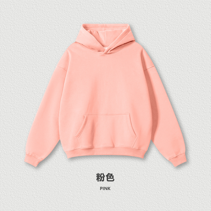 Autumn solid color casual loose plus size thick hooded sweatshirt with fleece lining for men's trendy