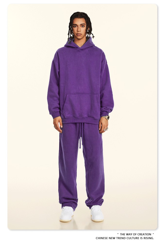 Autumn solid color casual loose plus size thick hooded sweatshirt with fleece lining for men's trendy