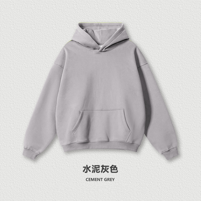 Autumn solid color casual loose plus size thick hooded sweatshirt with fleece lining for men's trendy