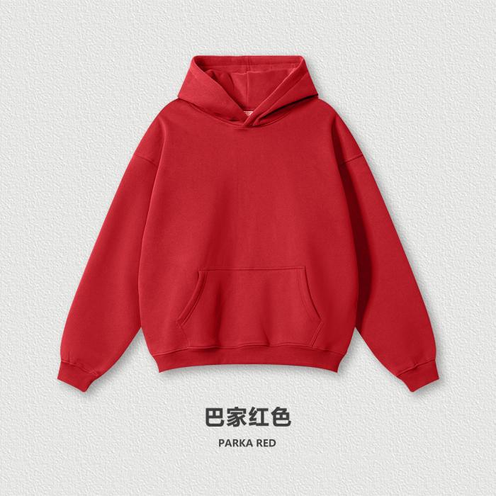 Autumn solid color casual loose plus size thick hooded sweatshirt with fleece lining for men's trendy