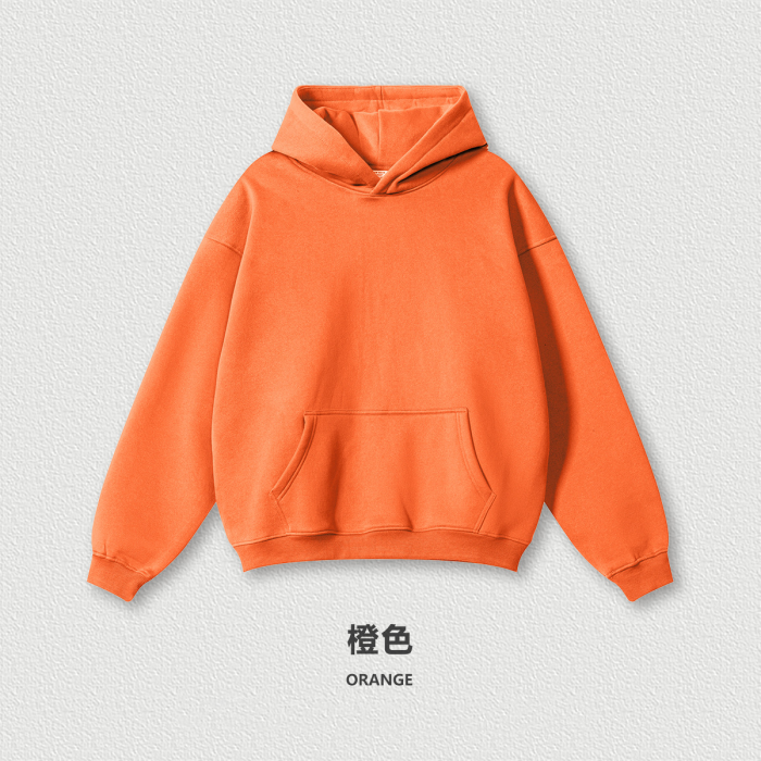 Autumn solid color casual loose plus size thick hooded sweatshirt with fleece lining for men's trendy