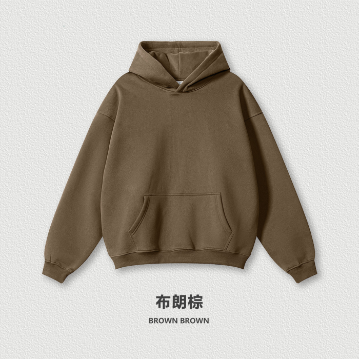 Autumn solid color casual loose plus size thick hooded sweatshirt with fleece lining for men's trendy
