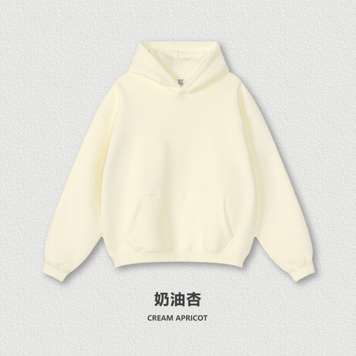 Autumn solid color casual loose plus size thick hooded sweatshirt with fleece lining for men's trendy