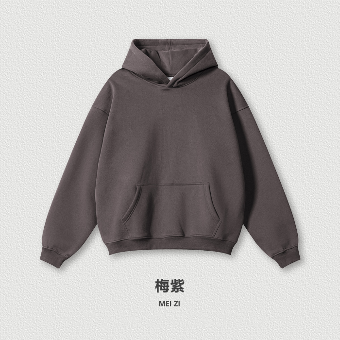 Autumn solid color casual loose plus size thick hooded sweatshirt with fleece lining for men's trendy