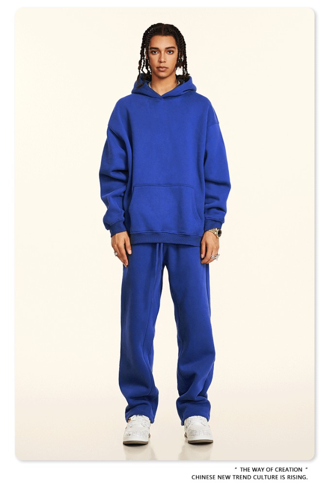 Autumn solid color casual loose plus size thick hooded sweatshirt with fleece lining for men's trendy