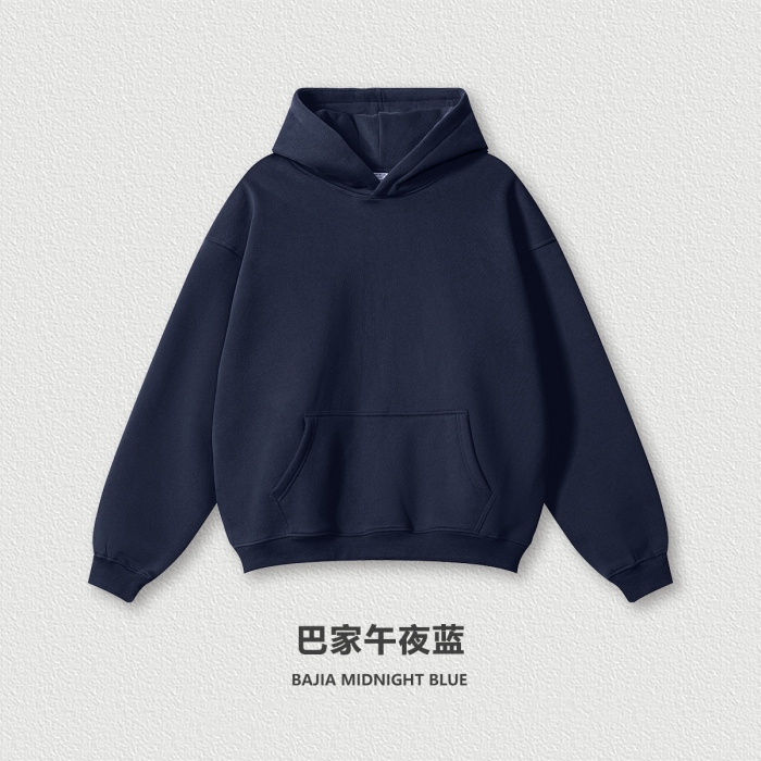 Autumn solid color casual loose plus size thick hooded sweatshirt with fleece lining for men's trendy