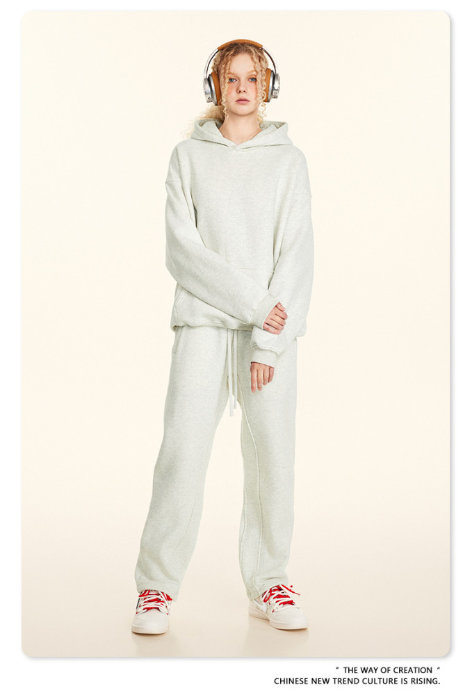 Autumn solid color casual loose plus size thick hooded sweatshirt with fleece lining for men's trendy